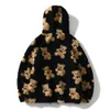 Fleece Hooded Down Jackets Streetwear Casual Harajuku Hip Hop Men Women Fashion Bear Print Full Zip Hooded Coat Tops Outwear