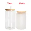 Mugs 12oz 16oz Sublimation Glass Beer Mugs with Bamboo Lid Straw DIY Blanks Frosted Clear Can Shaped Tumblers Cups Heat Transfer Cocktail Iced Co