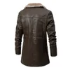 Men's Leather Faux PU Jacket Men Long Style Solid Streetwear Fleece Casual Mens Clothing Porckets Breasted Coat Outwear 220922