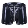 Shorts pour hommes Boxer en cuir PVC pour hommes Fermeture à glissière entrejambe Pantalon court Brevet Wetlook Clubwear avec cordon de serrage réglable