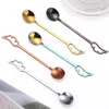 Angel Wing Spoon Rostfritt stål Hemkök Matsal Ämne Fjäderdessert Kaffeskedar Bestick Barverktyg för bröllopsfest