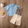 Kl￤dupps￤ttningar 0-5y sm￥barn baby barn pojke gentleman kl￤der kort ￤rm bl￥ skjorta toppar overaller shorts byxor kl￤der