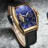 Wristwatches Vintage Automatic Men Mechanical Watches Tourbillon Dial Male Wrist Watch Mens Irregular Rectangle Skeleton Relogio Masculino