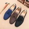 Fashion Classic Loafers Men Square Toe Solid Color Faux Suede Tassel Slip-on Business Casual Wedding Party Everyday Vers 4BC3