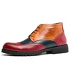 Brogue Angle Boots Men Shouse Colorblock Pu Square заостренная пальца на гравированном кружевном кружевном