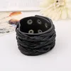 Larges rangées tresse en cuir Bracelet manchette multicouche bouton d'enveloppement Bracelet réglable Bracelet pour hommes femmes bijoux de mode noir