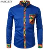 Koszulki męskie dashiki afrykańskie męskie patchwork kieszonka africaine print men w stylu cyfrowym klear z długim rękawem sukienka 2209922