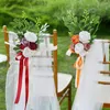 Dekorativa blommor handbukett falska rosen silkes tyg band konstgjorda växter grenar bordstol hänge party dekoration bröllop rosor