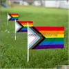 Flagi banerowe Anley Progress Rainbow Pride Mini Flag Hand trzymał mały miniaturowy transpłciowiec na patyku, odporny na fade V Otfgu