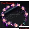 Autres accessoires de mode Clignotant LED Bandes de cheveux Cordes Glow Fleur Couronne Bandeaux Light Party Rave Floral Guirlande Lumi Bdehome Ot9U8