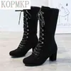 Stivali 2022 Sping Women Fashion Flock Platform Gothic Punk Combat per Lace Up Coscia Alta Inverno Y2209