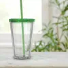 16 oz Akrilik Tumbler Berrak Plastik Skinny Tumblers Klasik Çift Duvar Süt Su Kupası Kapak ve Pipetler Festivali Hediyeleri