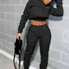 Femmes deux pièces pantalons automne hiver ensemble lettre imprimer femmes survêtement à manches longues à capuche haut court sweatjogger Streetwear Sport costume 220922