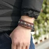 Retro schedelarmbanden lederen bangle manchetknop verstelbare meerlagige wrap armband pols voor mannen vrouwen wil en zandige mode -sieraden