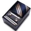 100% Silk Brand Tie Handkerchief Cufflink Set For Men Necktie Holiday Gift Box Blue Gold Suit Accessories Slim Wedding Gravatas 220922