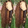 Lace Wigs 30 32 Inch Highlight Ombre Frontal Wig Curly Human Hair 4/27 Colored 13x4 Deep Wave T Part Closure For Women 220921