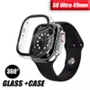 360 Protection Glass e Caso Two em uma caixa de plástico de plástico acrílico para Apple Watch Iwatch S8 Ultra 49mm Transparent Black Caso com caixa de varejo