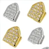 Grillz Dental Grills Iced Out Zirkon Gold Tands Grillz Micro Plave Top en Bodem Grills enkele tandkappen Vampire Jewel Dhseller2010 DHGNG