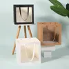 Cadeau cadeau 12pcs grande taille fenêtre transparente sac carré kraft papier cadeau sac à main gâteau fleur sacs d'emballage boîte d'anniversaire pochette avec ruban 220922