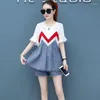 여자 트랙 슈트 여성복 캐주얼 셔츠 패션 패션 한국 진 2022 여름 작물 탑 데님 바이커 반바지 2 조각 세트 여성 플러스 사이즈