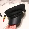 Beralar Moda Pu Deri Askeri Şapka Sonbahar Denizci Şapkalar Kadınlar için Siyah Gri Düz Kadın Seyahat Öğrenci Kaptan Kaptan Kaptan