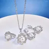 Necklace Earrings Set TY153 Round Silver Pearl Flower Ring Three-piece Wedding Bridal
