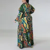 Plus Size Dresses 4XL 5XL For Women Vintage Printed Full Sleeve High Waisted Floor Length Elegant Large Evening Party Dress Big