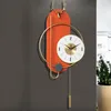 Väggklockor nordiska estetiska klockor sovrum orange unik modern enkel konstklocka metallvetenskap relogio de mesa heminredning föremål