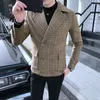 Herrjackor ulljacka 2022 Autumn Plaid Coat Man Casual Short Fashion Double Breasted Men Slim Fit Suit M-5XL