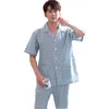 Vêtements de nuit pour hommes confortable 2 pièces pyjama ensemble coton pyjamas à carreaux ensembles famille Pijama nuit costume mâle décontracté maison vêtements L-XXL