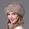 ベレー帽Real Hat Winter Women's With Diamond Brown Cap Beret Russian Quality ElegantDhy-53