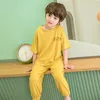 Pajamas Summer Kid مجموعة الأولاد Girls Modal Solid Pajamas Top and Pants Usisex Clother Toddler Cletsionwear ملابس منزلية 220922