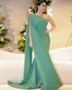 Graceful Arabic Dubai One Shoulder Evening Dresses With Ribbons Sleeveless Long Satin Formal Prom Gowns Sexy Side Slit Special Occasion Dress