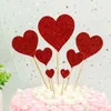 Festive Supplies 7pcs Heart Cupcake Toppers Wooden Glitter DIY Po Props For Baby Shower Wedding Valentines Day Engagement