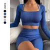 Active Set Workout Two Piece Set Women Ribbed Seamless Yoga Long Sleeve Crop Top Shirt High midje Gym Shorts Fitness Outfits Suit