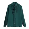Blusas para mujer Xikom Otoño Verde Mujeres 2023 Moda Arco Oversize Camisa con botones Streetwear Tops de manga larga y Bloues
