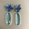 Hoop Earrings Bilincolor Blue Cubic Zirconia Luxury Flower Dangling Drop Earring For Women