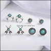 Hoop Huggie Vintage Sier Turquoise Crescent Arrow Statement Earrings Set 4st/Set Bohemian Cross Shape Stud Earring PromeTioal Jewel DHPFK