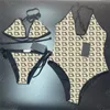 V Nek zwempak bruin bikini set zuster zwemkleding klassieke dames badpakken brief afdrukken één stuk zwempak