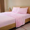 寝具セットアメリカスタイルのシンプルなベッドポリエステル4ピースのソリッドカラー洗浄された厚いシート枕カバー