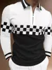 Men's Polos Autumn Men Polo Shirts Casual Fashion Long Sleeve Plaid Foaming Printing Turn-Down Collar Zippers TEES Mens U.S Big Size 220922