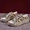 women's Flats Vulcanized shoes boots canvas ankle shoes crystal autumn winter round toe lace-up fashion motorcycle platform Leopard print