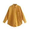 Women's Blouses ZXQJ Women 2022 Fashion Corduroy With Pockets Loose Asymmetrical Vintage Long Sleeve Button-up Female Shirts Chic Tops