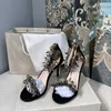 2022 Latest Designer Wedding Dress Shoes 8.5cm Crystal Coral Stone Sheepskin Lining Women High Heels Fashion Italian Genuine Leather Diamonds Sandals