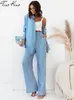 Women's Two Piece Pants Casual Women Tracksuit Shirts Pant Suit Summer Long Sleeve Shirt Wide Leg Pants 2 Pieces Set Female Lady Fashion Outfit 220922