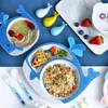 Juegos de cubiertos, juego de vajilla de 5 uds., cubiertos divertidos de bambú, reutilizables con plato, tazón, taza, cuchara, tenedor, caja de regalo para niños