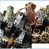 Bandas de charme banda de couro vintage masculino pulseira feminina pulseira de punho de puxão de puxão 50pcs lotes de jóias retrô de estilo misto cha dhseller2010 dhlfi