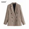 Damespakken HStar Fashion Autumn Women Plaid Blazers en Jackets Work Office Lady Suit Slim Double Breasted Business Female Blazer Coat