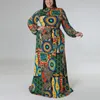 Plus Size Dresses 4XL 5XL For Women Vintage Printed Full Sleeve High Waisted Floor Length Elegant Large Evening Party Dress Big