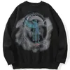 Herrtröjor Hip Hop Sticke tröja Male Angel Lightning tryckt Streetwear Harajuku Autumn Winter Overdimased Casual Pullover 220922